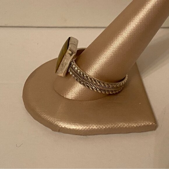 RING STERLING SILVER TIGER EYE STONE BROWN SQUARE CABLE SHANK SIZE 12 - Picture 6 of 9